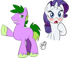 Size: 700x595 | Tagged: safe, artist:pia-sama, rarity, spike, dragon, pony, unicorn, female, male, ponified spike, shipping, sparity, straight