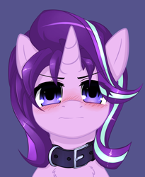 Size: 2318x2831 | Tagged: source needed, safe, artist:duop-qoub, starlight glimmer, pony, unicorn, blushing, bust, chest fluff, collar, cute, female, glimmerbetes, looking at you, mare, pet glimmer, pony pet