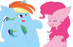 Size: 4021x2623 | Tagged: safe, artist:cupofvanillatea, derpibooru import, pinkie pie, rainbow dash, earth pony, pegasus, pony, high res, simple background, transparent background