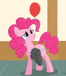 Size: 1064x1230 | Tagged: safe, artist:tex, pinkie pie, cyborg, earth pony, pony, amputee, automail, balloon, prosthetics, solo