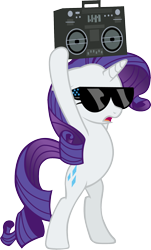 Size: 1220x2020 | Tagged: safe, artist:delphince, rarity, pony, unicorn, bipedal, boombox, simple background, solo, sunglasses, swag, transparent background, vector