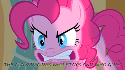 Size: 1280x720 | Tagged: safe, pinkie pie, earth pony, pony, angry, claw, insane pony thread, solo, the claw, toy story, tumblr