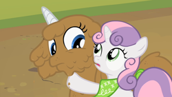 Size: 1280x720 | Tagged: safe, screencap, rarity, sweetie belle, pony, unicorn, sisterhooves social, cute, diasweetes, horn, mud