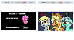 Size: 534x286 | Tagged: safe, applejack, derpy hooves, lyra heartstrings, earth pony, pegasus, pony, 4chan, exploitable meme, female, internet, juxtaposition, juxtaposition win, mare, meme, transformers, transformers prime