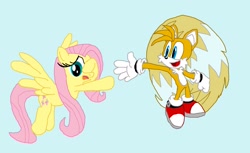 Size: 2207x1350 | Tagged: safe, artist:biosonic100, fluttershy, pegasus, pony, crossover, miles "tails" prower, sonic the hedgehog (series)