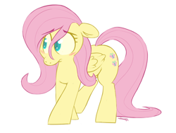 Size: 1034x777 | Tagged: safe, artist:owl-eyes, fluttershy, pegasus, pony, blushing, simple background, solo