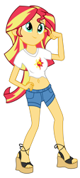 Size: 2250x5000 | Tagged: safe, artist:remcmaximus, sunset shimmer, equestria girls, absurd resolution, belly button, clothes, commission, cute, flash puppet, midriff, shorts, simple background, solo, transparent background