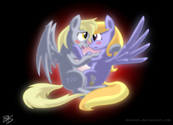 Size: 2940x2131 | Tagged: safe, artist:sheason, cloud kicker, derpy hooves, pegasus, pony, fanfic:the life and times of a winning pony, blushing, female, lesbian, mare, shipping, winningverse