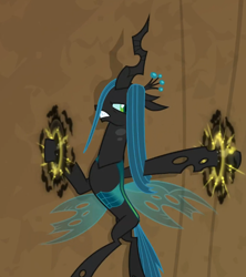 Size: 672x756 | Tagged: safe, screencap, queen chrysalis, changeling, changeling queen, pony, frenemies (episode), angry, bondage, female, struggling