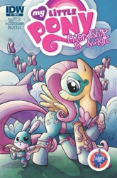 Size: 2063x3131 | Tagged: safe, artist:agnesgarbowska, idw, angel bunny, fluttershy, butterfly, pegasus, pony, comic, costume, cover, superhero