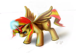 Size: 1860x1304 | Tagged: safe, artist:inerabelle, sunset shimmer, alicorn, pony, alicornified, magic, race swap, shimmercorn, solo, spread wings