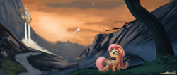 Size: 1024x435 | Tagged: safe, artist:auroriia, fluttershy, pegasus, pony, canterlot, female, mare, pink mane, yellow coat