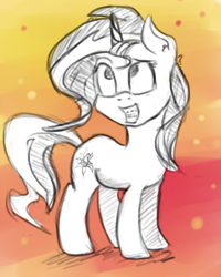 Size: 664x830 | Tagged: safe, artist:post-it, sunset shimmer, pony, braces, sketch, smiling, solo