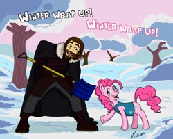 Size: 1100x878 | Tagged: safe, artist:netcyber, pinkie pie, human, winter wrap up, a song of ice and fire, crossover, eddard stark, game of thrones, ned stark