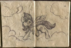 Size: 5177x3467 | Tagged: safe, artist:halfaman, derpy hooves, pegasus, pony, derp, female, hooves, lined paper, mare, monochrome, notebook, solo, traditional art