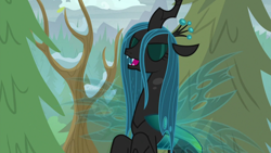 Size: 1920x1080 | Tagged: safe, screencap, queen chrysalis, changeling, changeling queen, frenemies (episode), eyes closed, female, former queen chrysalis, solo, tree