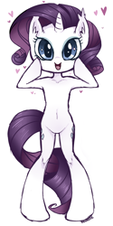 Size: 1500x3000 | Tagged: safe, artist:hawthornss, rarity, pony, semi-anthro, unicorn, armpits, belly button, bipedal, heart, simple background, solo, white background