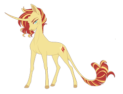 Size: 1048x801 | Tagged: safe, artist:queerly, sunset shimmer, classical unicorn, pony, unicorn, curved horn, leonine tail, solo