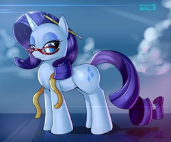 Size: 2091x1741 | Tagged: safe, artist:skyart301, rarity, pony, unicorn, bedroom eyes, female, glasses, looking at you, mare, measuring tape, pencil, rarity's glasses, smiling, solo