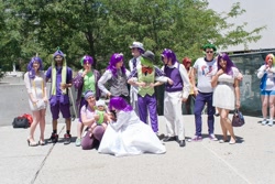 Size: 1080x720 | Tagged: artist needed, safe, elusive, rarity, spike, human, cosplay, fanimecon, group photo, irl, irl human, moustache, photo, rule 63