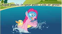 Size: 800x441 | Tagged: safe, edit, edited screencap, screencap, pinkie pie, duck, earth pony, pony, too many pinkie pies, female, goggles, inner tube, insane pony thread, mare, snorkel, solo, splash, swimming, swimming goggles, tumblr, water, wet mane