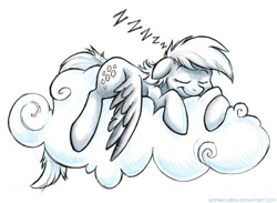 Size: 784x573 | Tagged: safe, artist:kenket, artist:spainfischer, derpy hooves, pegasus, pony, cloud, female, mare, sleeping, solo, zzz