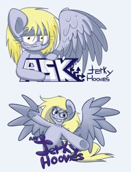 Size: 986x1292 | Tagged: safe, artist:extradan, derpy hooves, oc, oc only, oc:jerky hooves, ask, solo, tumblr