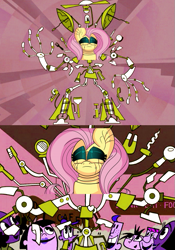 Size: 485x693 | Tagged: safe, artist:extradan, fluttershy, pegasus, pony, robot, flutterbot, my life as a teenage robot