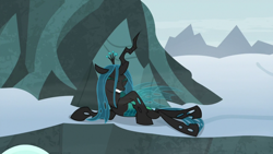 Size: 1920x1080 | Tagged: safe, screencap, queen chrysalis, changeling, changeling queen, frenemies (episode), eyes closed, female, prone, solo