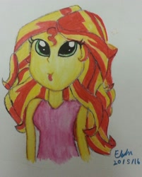 Size: 2003x2493 | Tagged: safe, artist:lizzyisme, sunset shimmer, equestria girls, cute, solo, tongue out, traditional art