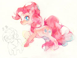 Size: 785x586 | Tagged: safe, artist:imoes, pinkie pie, earth pony, pony, japanese, pixiv, solo, traditional art, watercolor painting