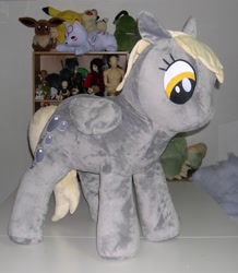 Size: 1047x1200 | Tagged: safe, artist:bladespark, derpy hooves, pegasus, pikachu, pony, eevee, female, irl, mare, photo, plushie, pokémon, solo