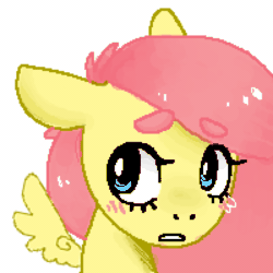 Size: 600x600 | Tagged: safe, artist:neuropone, fluttershy, pegasus, pony, animated, blushing, bust, clamp wings, floppy ears, looking away, pixel art, solo, thick eyebrows