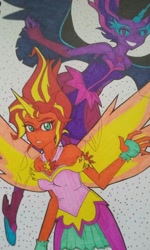 Size: 768x1280 | Tagged: safe, artist:theditzydelcatty, midnight sparkle, sci-twi, sunset shimmer, twilight sparkle, equestria girls, friendship games, daydream shimmer, simple background, traditional art