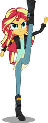 Size: 314x803 | Tagged: safe, artist:toonalexsora007, sunset shimmer, equestria girls, friendship games, axe kick, boots, clothes, dress, fight, jacket, kick, pants, shadow, simple background, solo, transparent background