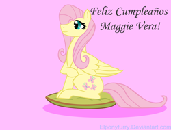 Size: 900x684 | Tagged: safe, artist:elponyfurry, fluttershy, pegasus, pony, maggie, solo, spanish