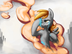 Size: 1350x1020 | Tagged: dead source, safe, artist:dmkamikazee, derpy hooves, pegasus, pony, crying, female, mare, painting, solo, surreal