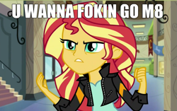 Size: 819x514 | Tagged: safe, sunset shimmer, equestria girls, friendship games, faic, meme, u wot m8, vulgar