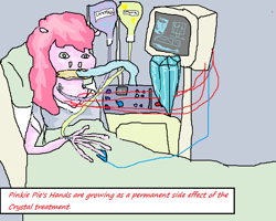 Size: 651x521 | Tagged: safe, artist:crystals1986, pinkie pie, earth pony, pony, bed, crappy art, crystal, electrocardiogram, hand, hospital, quality, sick, solo