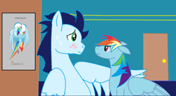 Size: 1616x884 | Tagged: safe, artist:rainbowdashtheloyal, derpibooru import, rainbow dash, soarin', pegasus, pony, female, male, shipping, soarindash, story included, straight