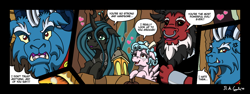 Size: 1600x600 | Tagged: safe, artist:x-fang-z, cozy glow, grogar, lord tirek, queen chrysalis, changeling, changeling queen, pegasus, pony, comic, cross-popping veins, female, heart