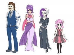 Size: 1800x1350 | Tagged: safe, artist:bakki, cookie crumbles, hondo flanks, rarity, sweetie belle, human, clothes, cookieflanks, dress, family, humanized, light skin, rarity's parents, simple background, sketch, suit
