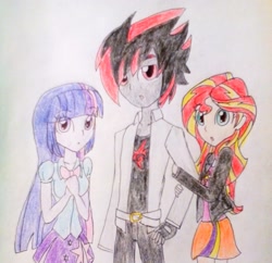 Size: 1920x1858 | Tagged: safe, artist:little-miss-oshawott, sunset shimmer, twilight sparkle, equestria girls, crossover, equestria girls-ified, shadow the hedgehog, sonic the hedgehog (series), traditional art