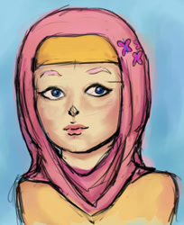 Size: 688x842 | Tagged: safe, artist:wu-long-cha, fluttershy, hijab, humanized, islam, islamashy