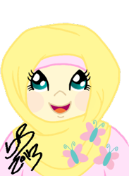 Size: 240x327 | Tagged: safe, artist:baffledbits, fluttershy, hijab, humanized, islam, islamashy