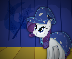 Size: 3886x3169 | Tagged: safe, artist:spectty, rarity, pony, unicorn, cape, clothes, hat, solo, stage, wizard