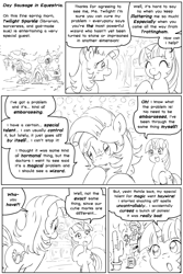 Size: 800x1200 | Tagged: safe, artist:p.chronos, derpibooru import, lyra heartstrings, twilight sparkle, oc, oc:milky way, comic, dialogue, golden oaks library, grayscale, humanized, lineart, monochrome