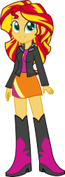Size: 934x2500 | Tagged: safe, artist:salemcat, sunset shimmer, equestria girls, boots, clothes, commission, cute, high heel boots, high heels, jacket, leather jacket, shimmerbetes, simple background, skirt, smiling, solo, transparent background, when she smiles
