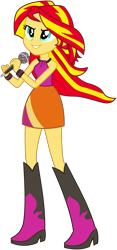 Size: 3059x6542 | Tagged: safe, artist:flutterguy317, sunset shimmer, equestria girls, .svg available, absurd resolution, beautiful, boots, clothes, high heel boots, high heels, microphone, ponyscape, simple background, skirt, sleeveless, solo, transparent background, vector, welcome to the show