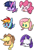 Size: 362x533 | Tagged: dead source, safe, artist:megarexetera, derpibooru import, applejack, fluttershy, pinkie pie, rainbow dash, rarity, twilight sparkle, twilight sparkle (alicorn), alicorn, earth pony, pegasus, pony, unicorn, chibi, eyes closed, female, mane six, mare, open mouth, simple background, smiling, white background, wink